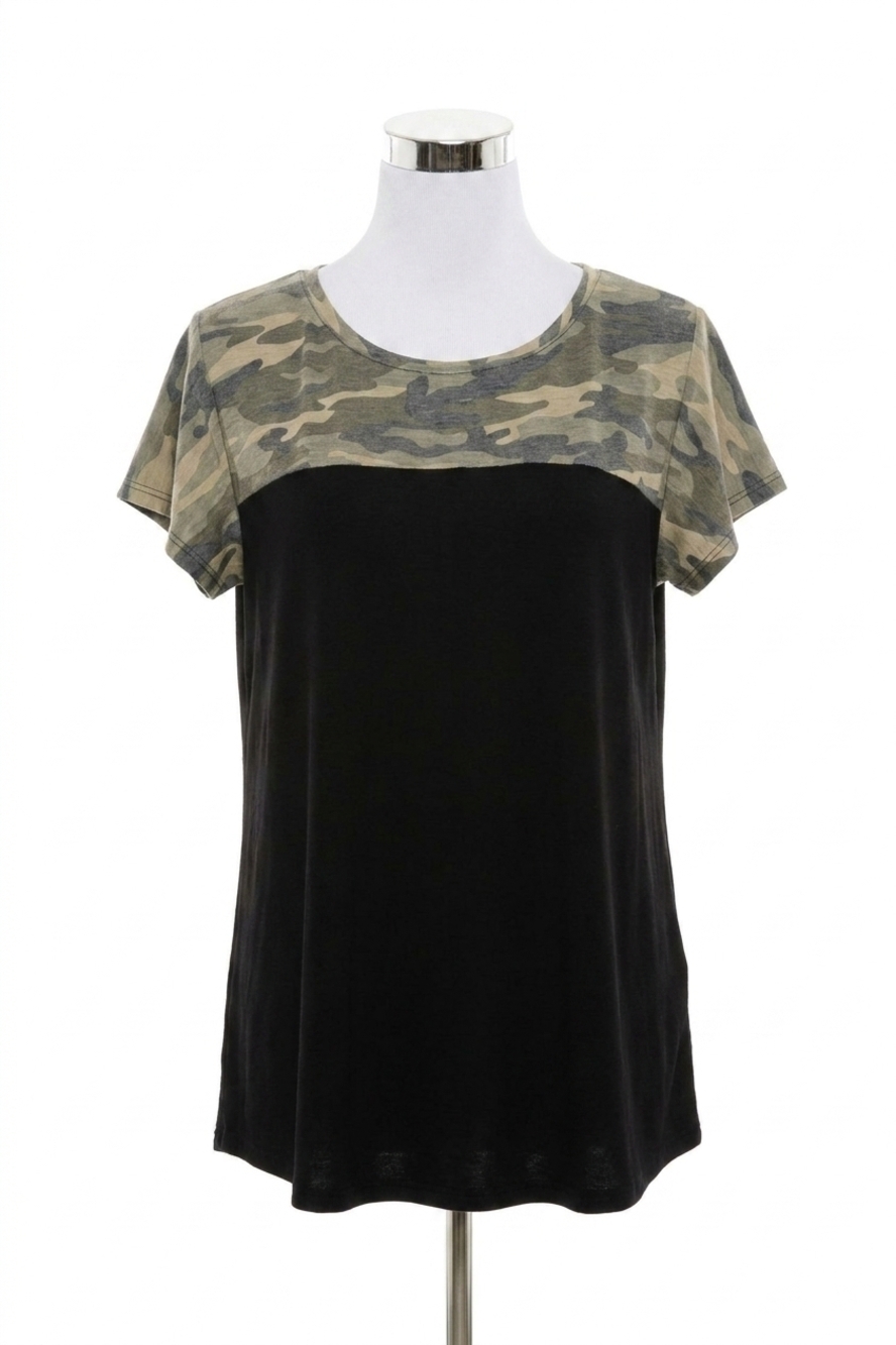 NEW HEIMISH USA colorblock criss cross back short sleeve top in black